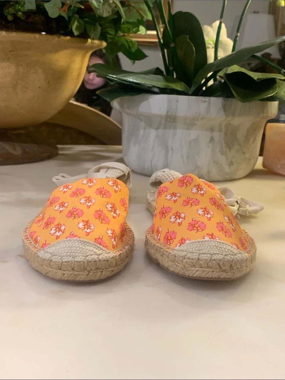 🆕J. CREW Printed Lace-Up d’Orsay Espadrille Sandals in Orange Block Size 10